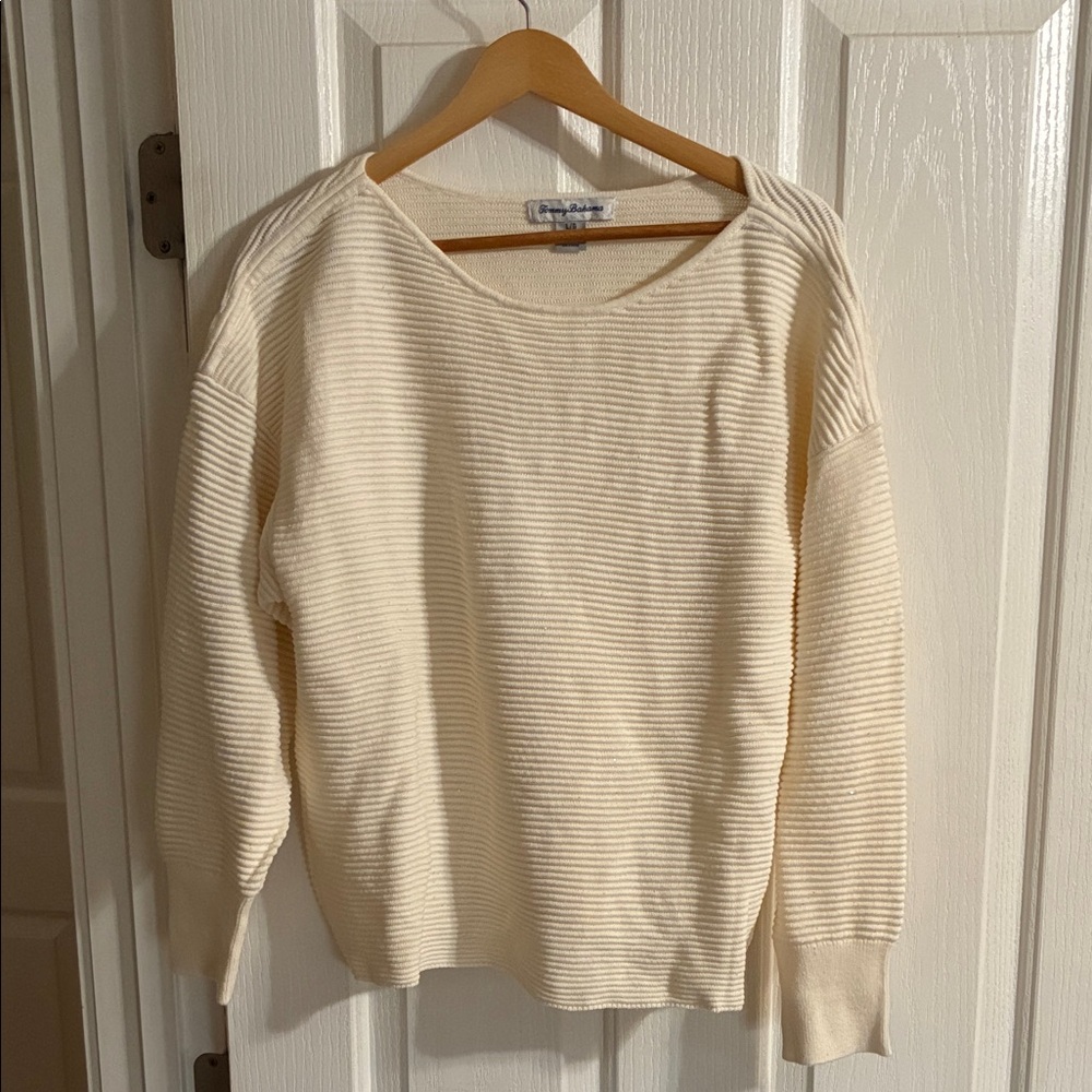 Tommy Bahama Cream Ribbed Scoop-Neck Sweater